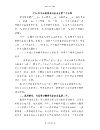 2024年市特种设备的安全监管工作总结