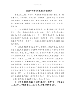 2024年市粮食局年度工作总结范文