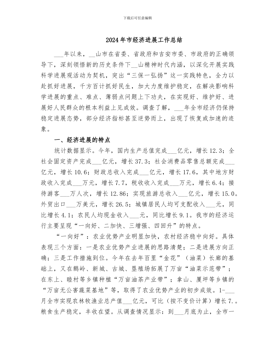 2024年市经济发展工作总结_第1页