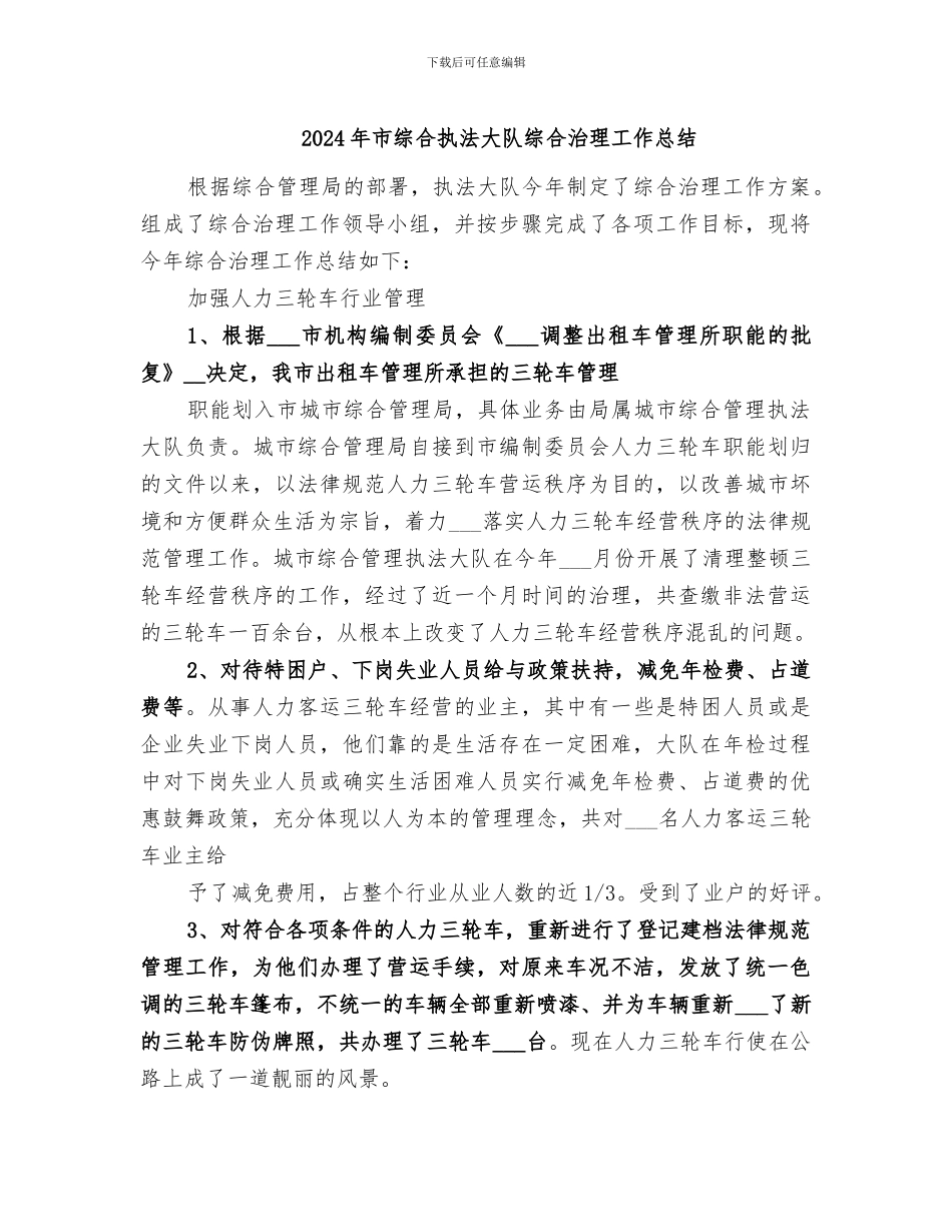 2024年市综合执法大队综合治理工作总结_第1页