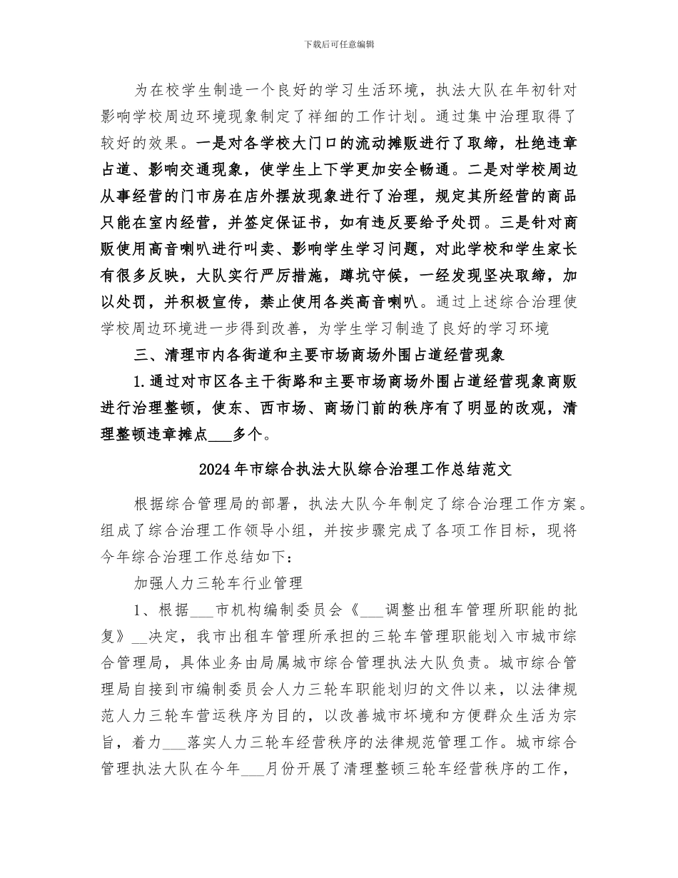 2024年市综合执法大队综合治理工作总结_第3页