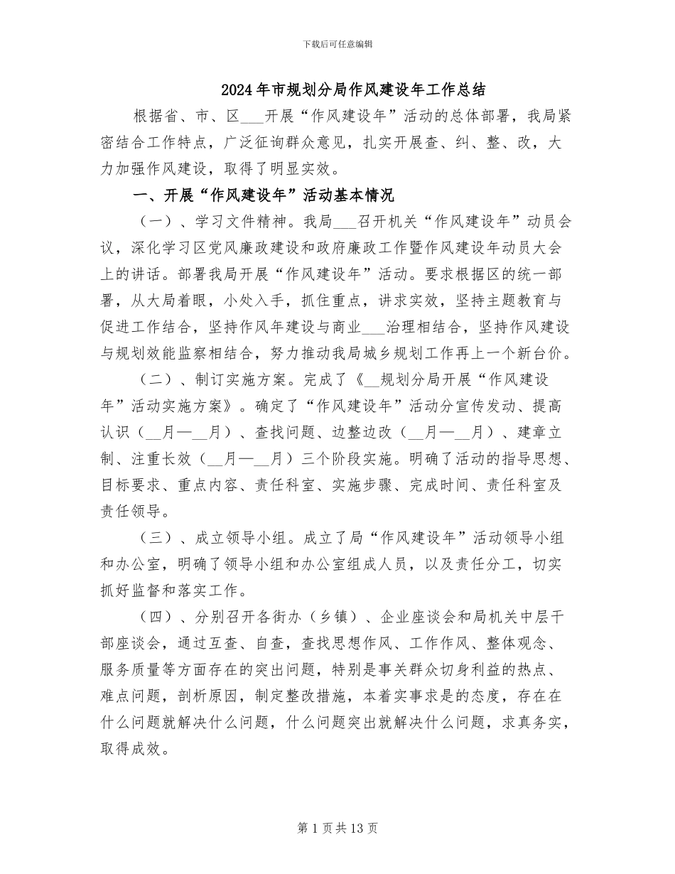 2024年市规划分局作风建设年工作总结_第1页