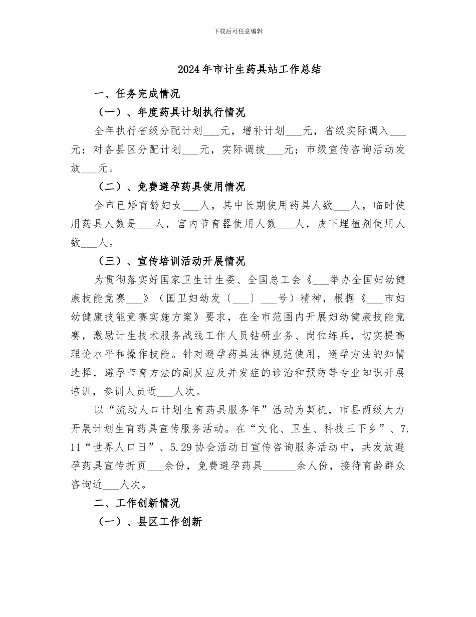 2024年市计生药具站工作总结_第1页
