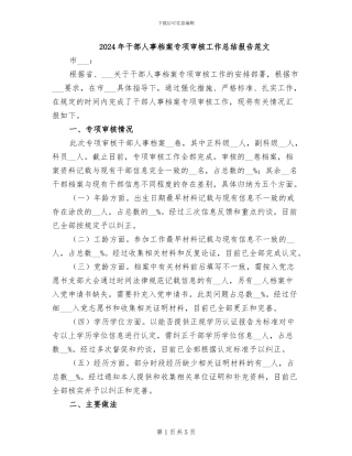 2024年干部人事档案专项审核工作总结报告范文