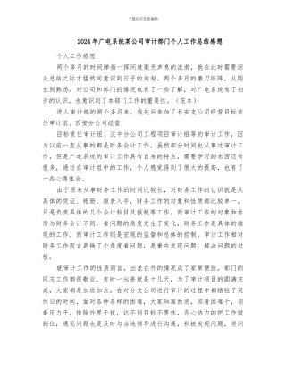 2024年广电系统某公司审计部门个人工作总结感想