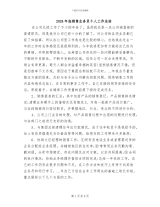 2024年底销售业务员个人工作总结