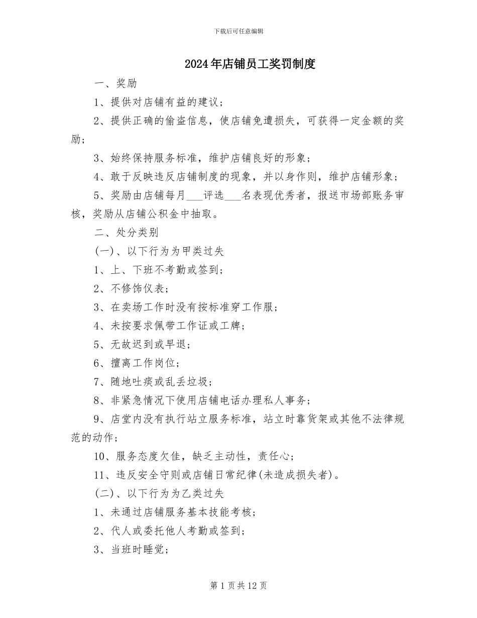 2024年店铺员工奖罚制度_第1页