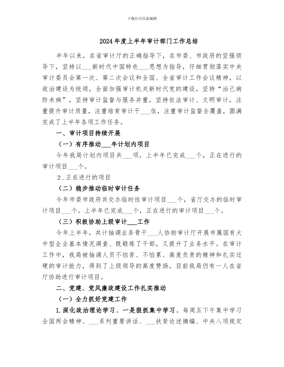 2024年度上半年审计部门工作总结_第1页