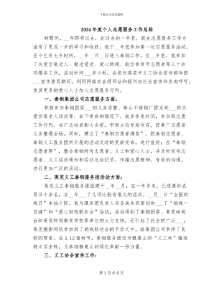 2024年度个人志愿服务工作总结
