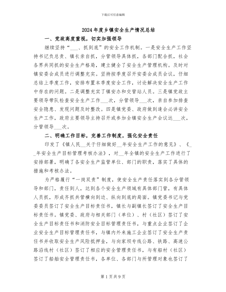 2024年度乡镇安全生产情况总结_第1页