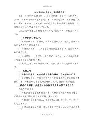 2024年度会计出纳工作总结范文