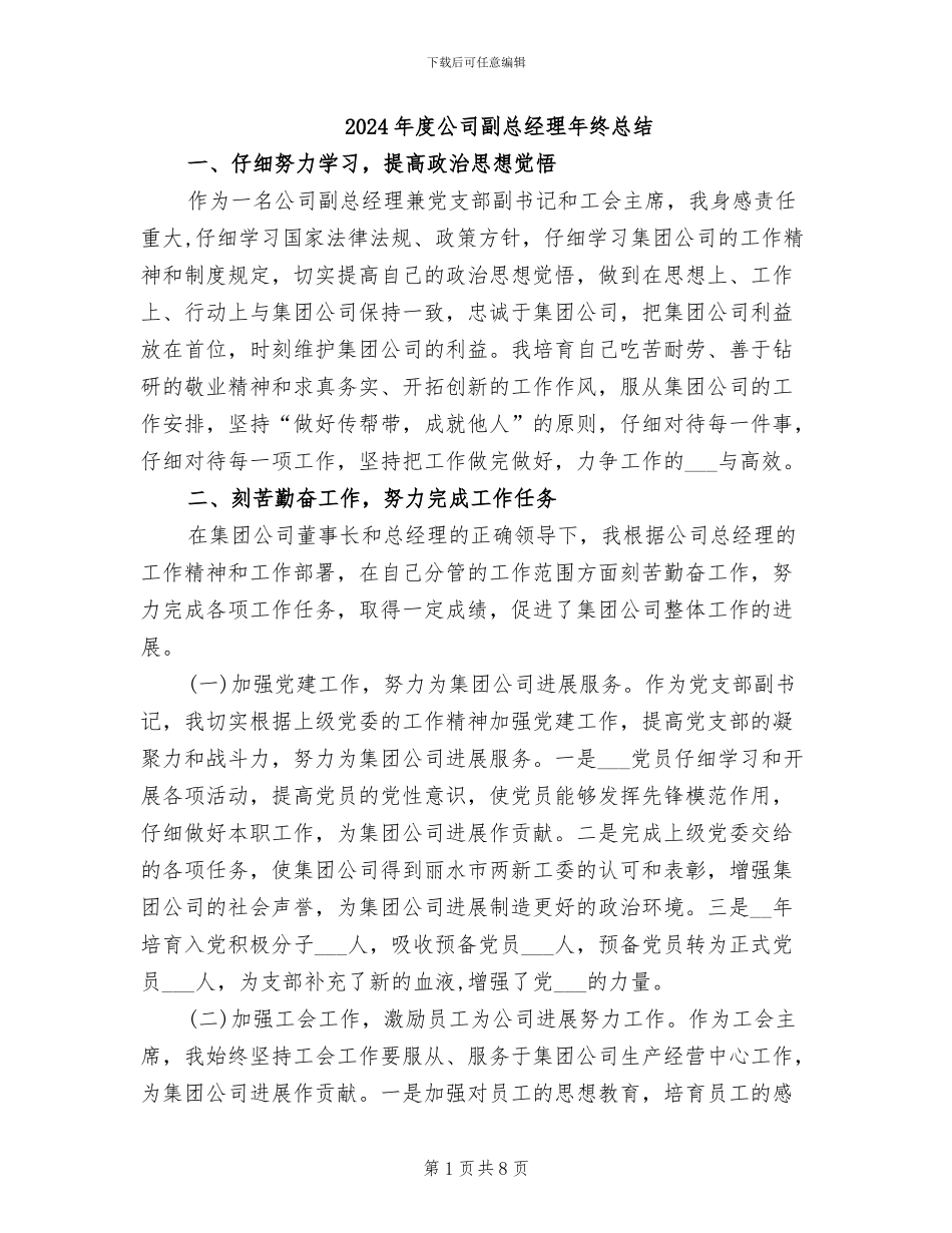 2024年度公司副总经理年终总结_第1页