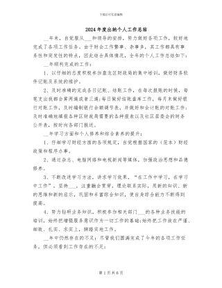 2024年度出纳个人工作总结