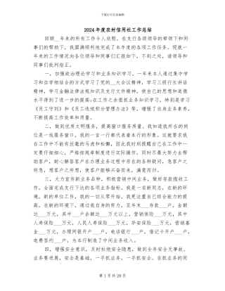 2024年度农村信用社工作总结