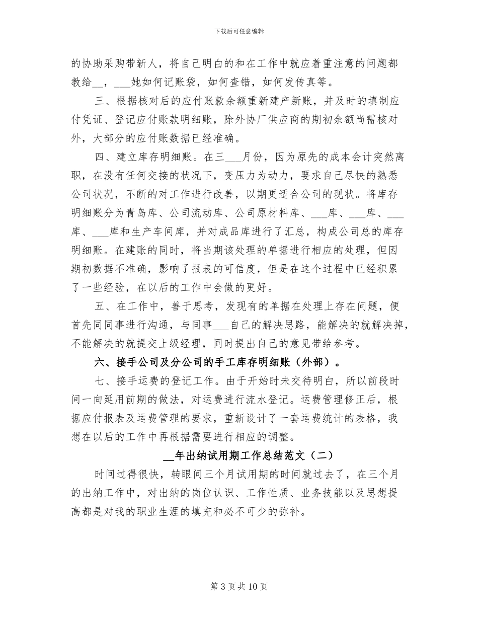 2024年度出纳试用期工作总结_第3页
