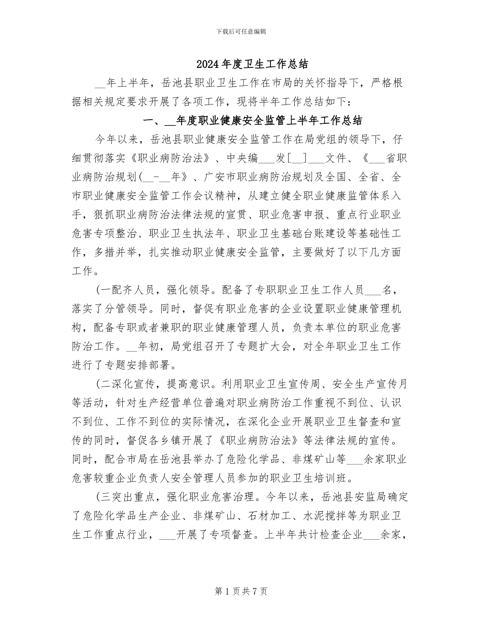 2024年度卫生工作总结_第1页