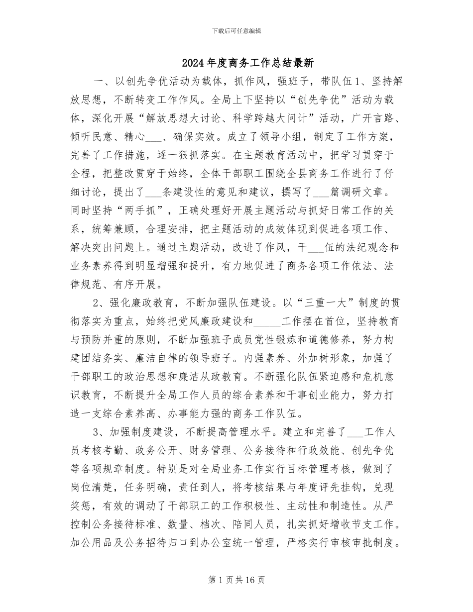 2024年度商务工作总结最新_第1页