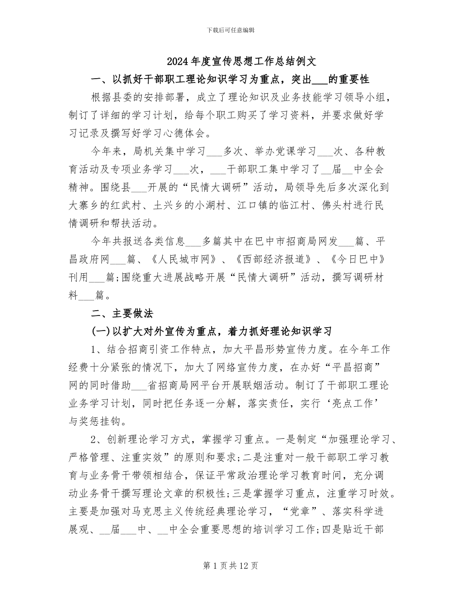 2024年度宣传思想工作总结例文_第1页