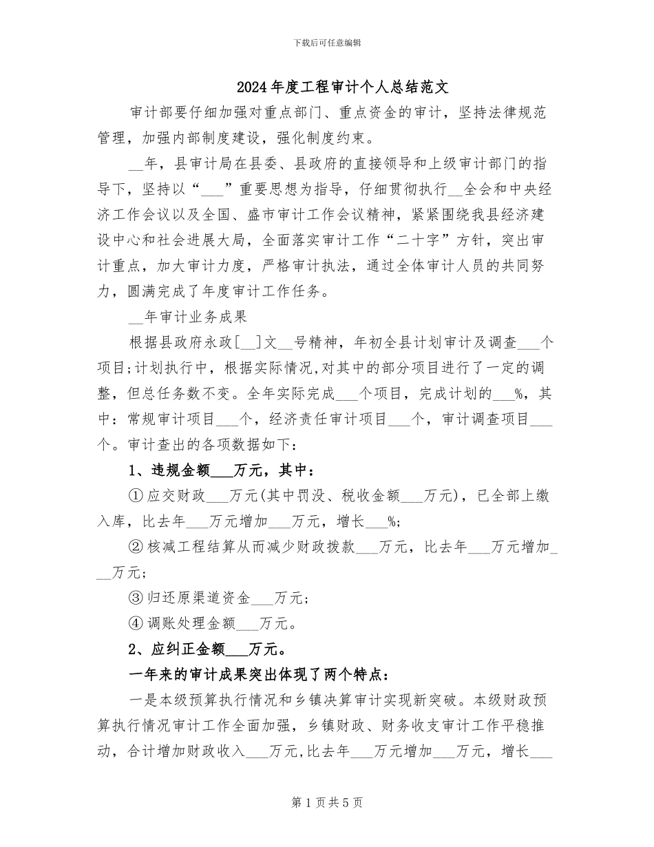 2024年度工程审计个人总结范文_第1页