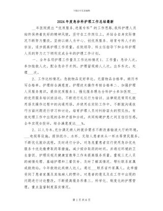 2024年度急诊科护理工作总结最新