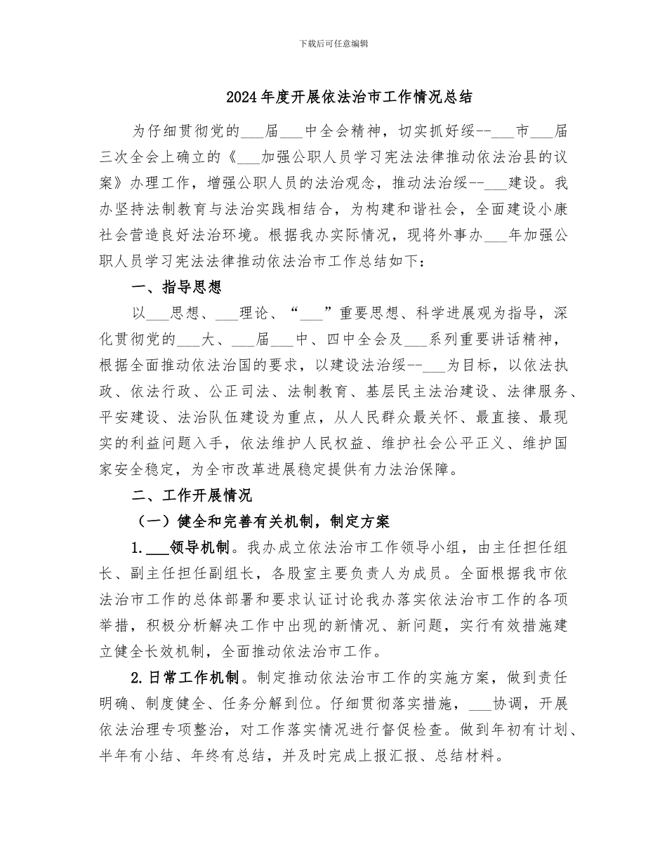 2024年度开展依法治市工作情况总结_第1页