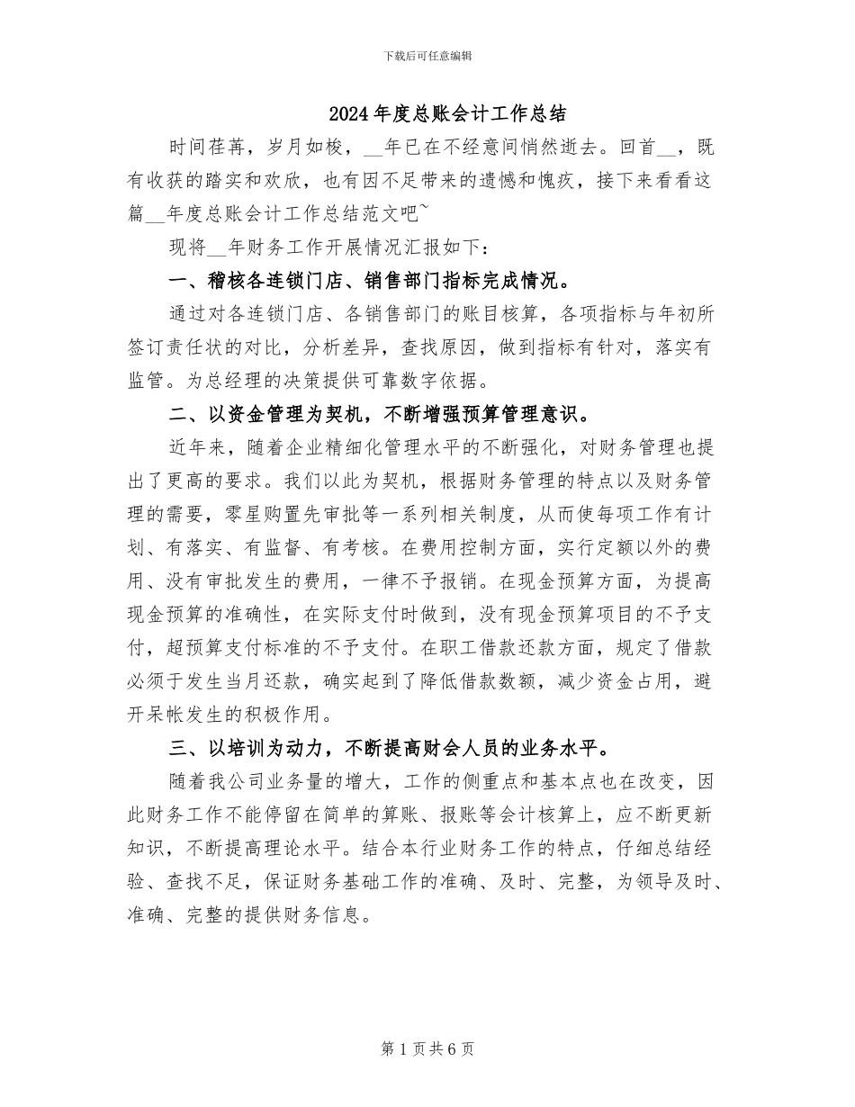 2024年度总账会计工作总结_第1页
