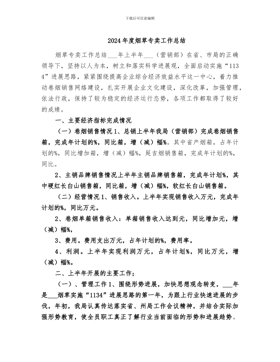 2024年度烟草专卖工作总结_第1页