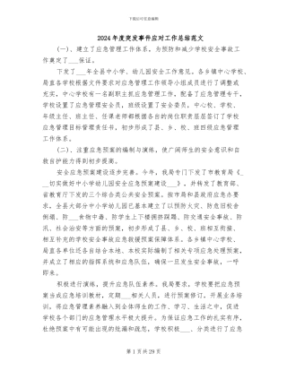 2024年度突发事件应对工作总结范文