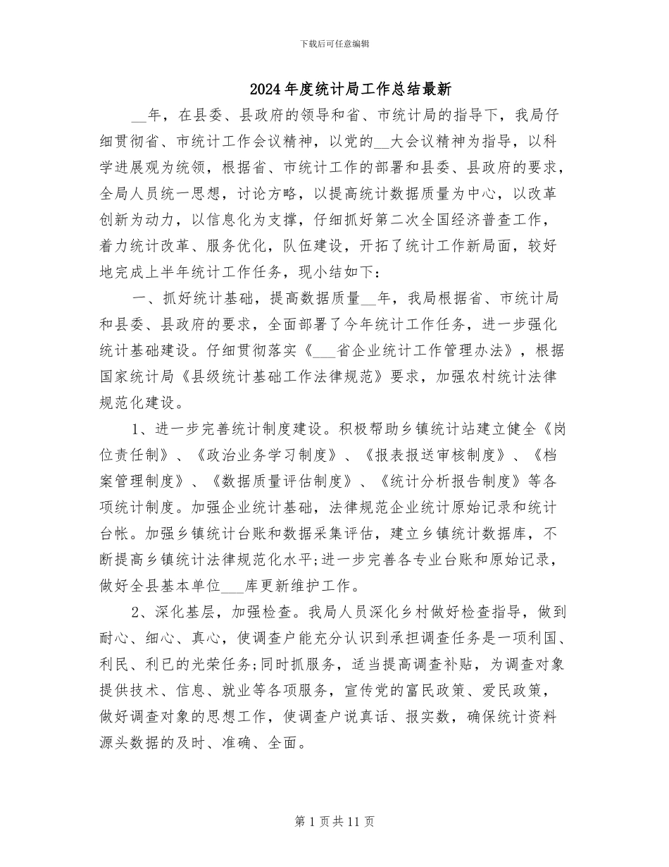 2024年度统计局工作总结最新_第1页