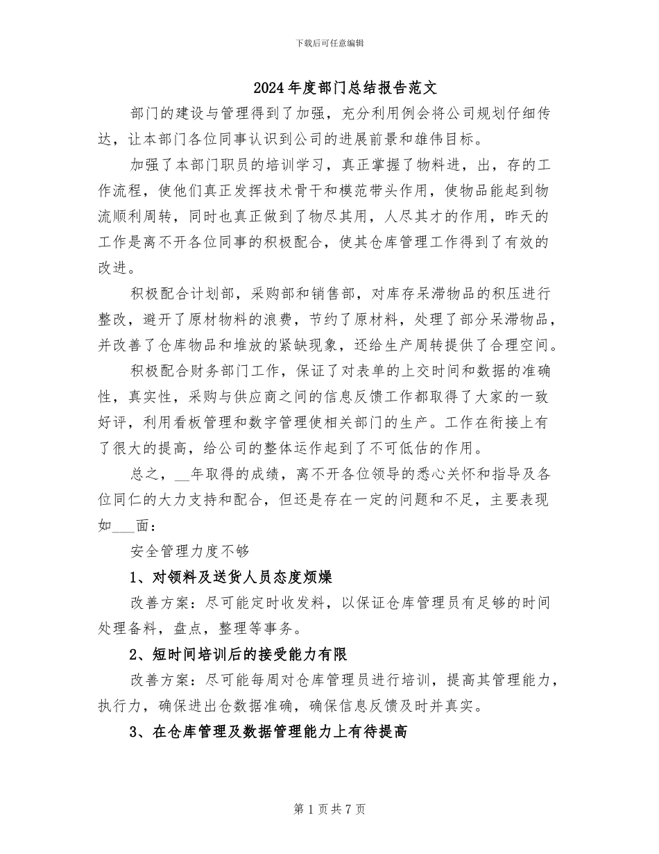 2024年度部门总结报告范文_第1页