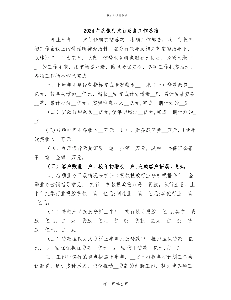 2024年度银行支行财务工作总结_第1页