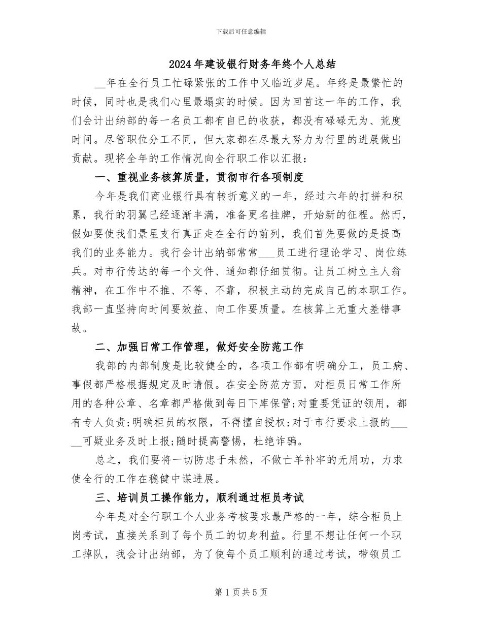 2024年建设银行财务年终个人总结_第1页