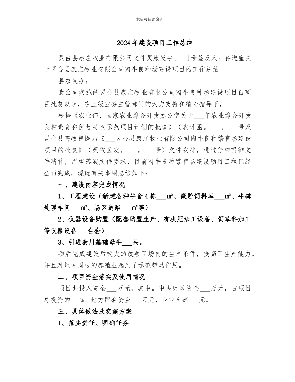 2024年建设项目工作总结_第1页