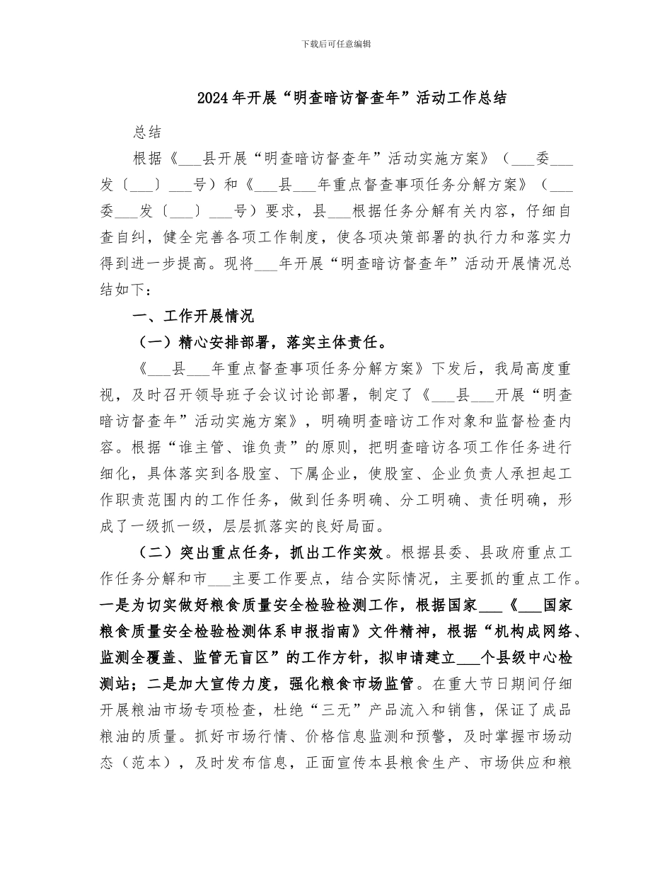 2024年开展“明查暗访督查年”活动工作总结_第1页