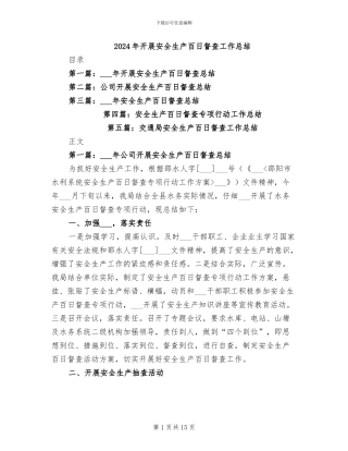 2024年开展安全生产百日督查工作总结