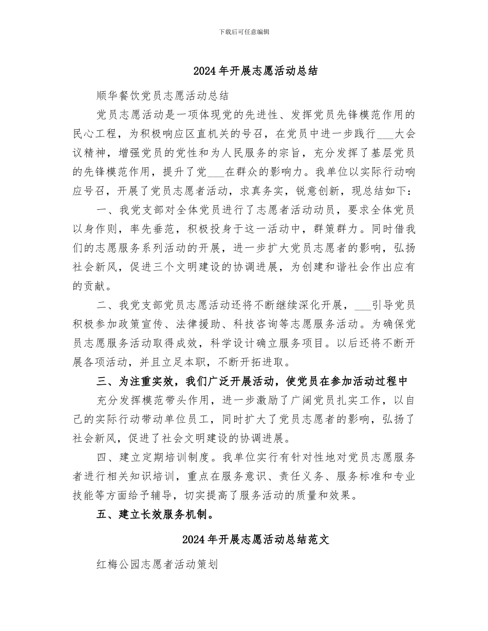 2024年开展志愿活动总结_第1页