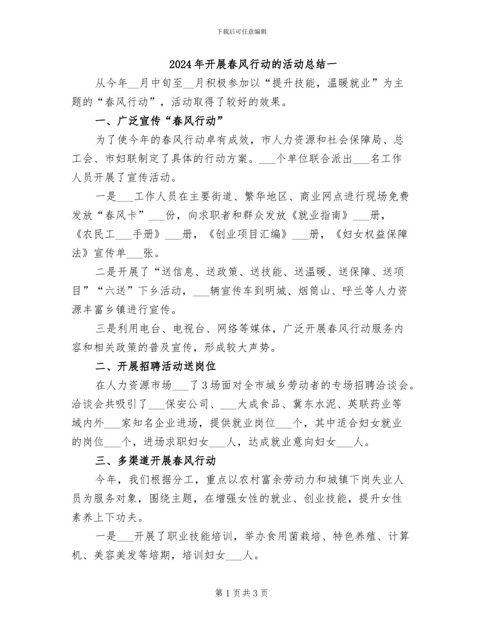 2024年开展春风行动的活动总结一_第1页