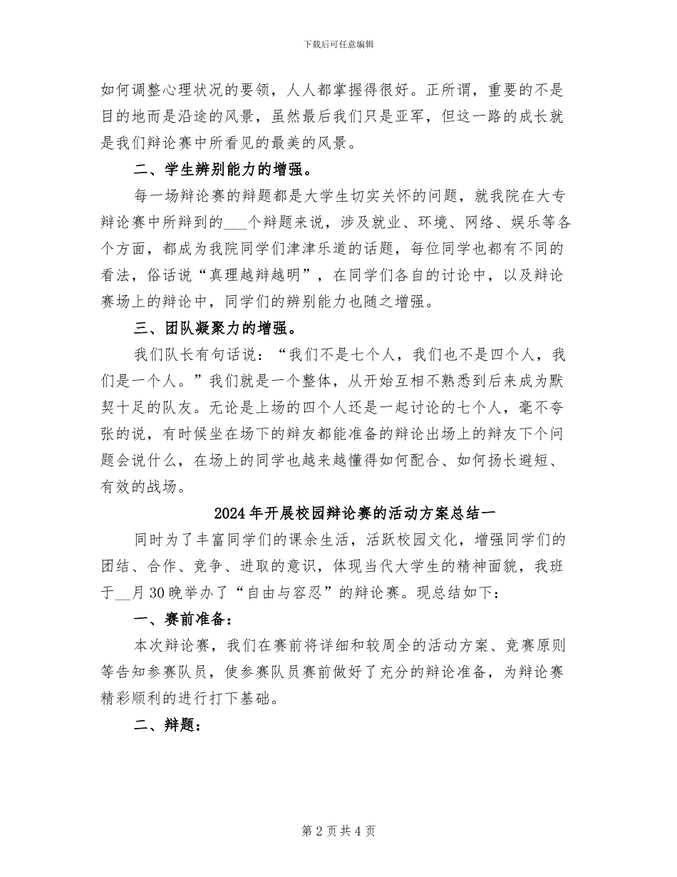 2024年开展校园辩论赛的活动总结二_第2页