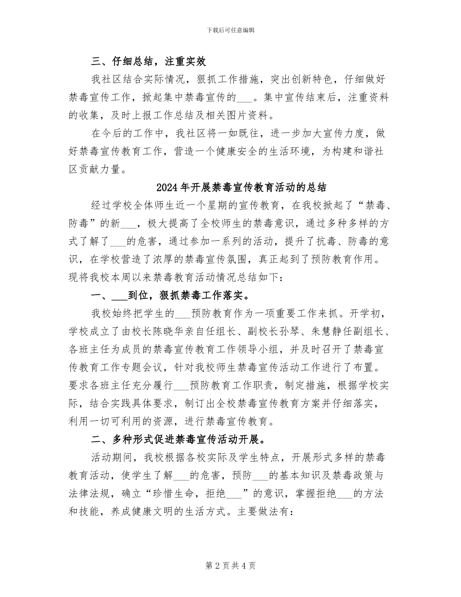 2024年开展禁毒主题宣传活动的总结_第2页