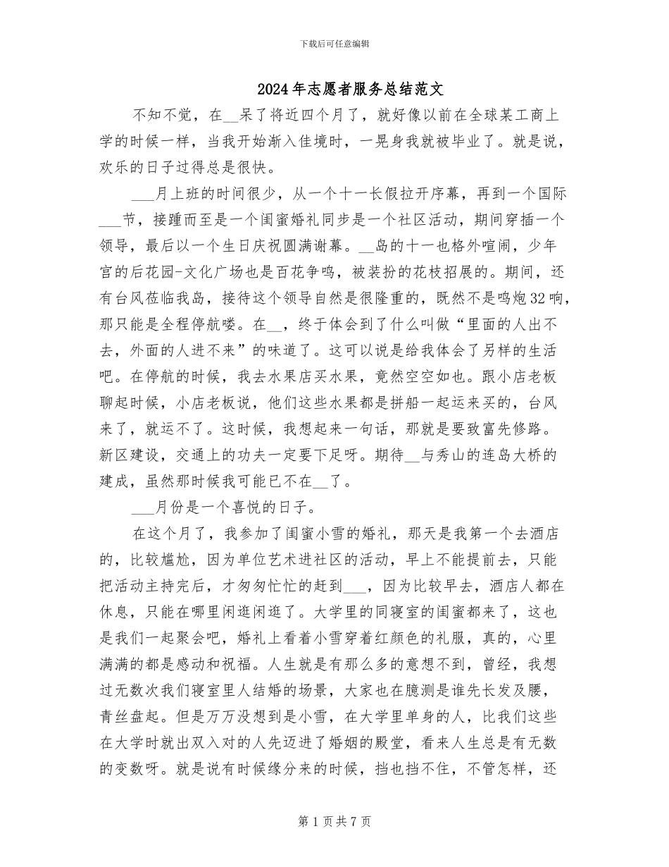 2024年志愿者服务总结范文_第1页