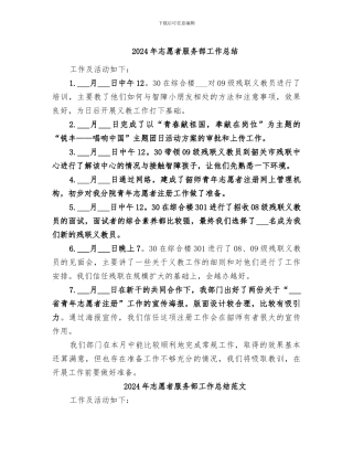 2024年志愿者服务部工作总结