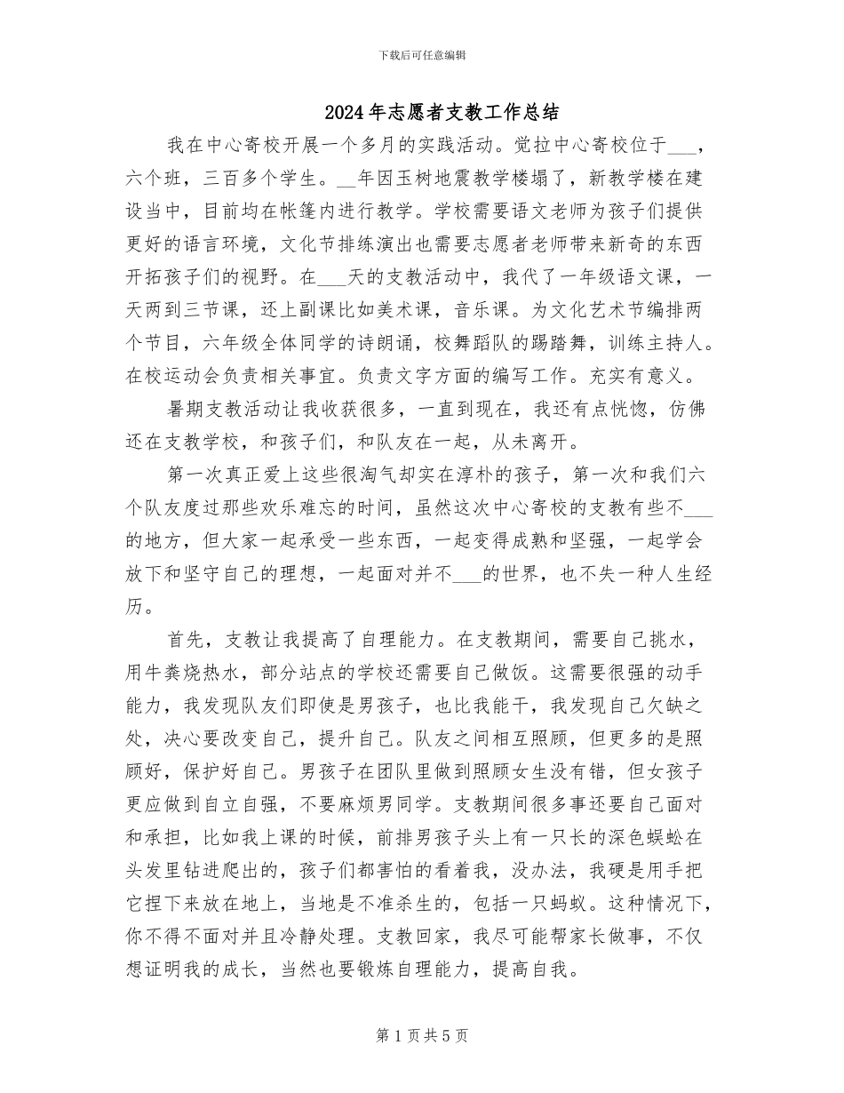 2024年志愿者支教工作总结_第1页