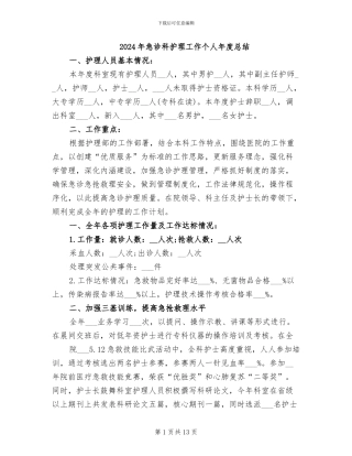 2024年急诊科护理工作个人年度总结