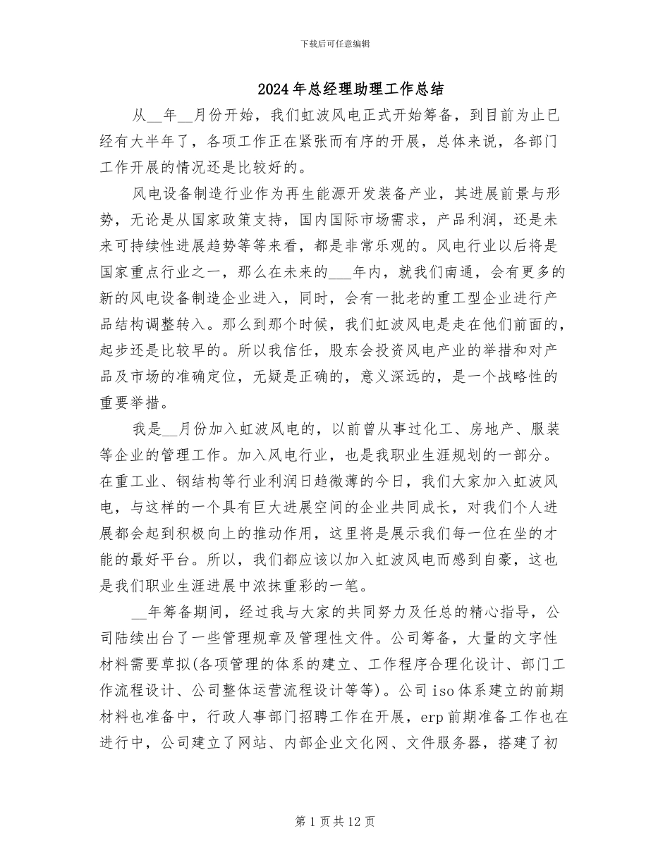 2024年总经理助理工作总结_第1页
