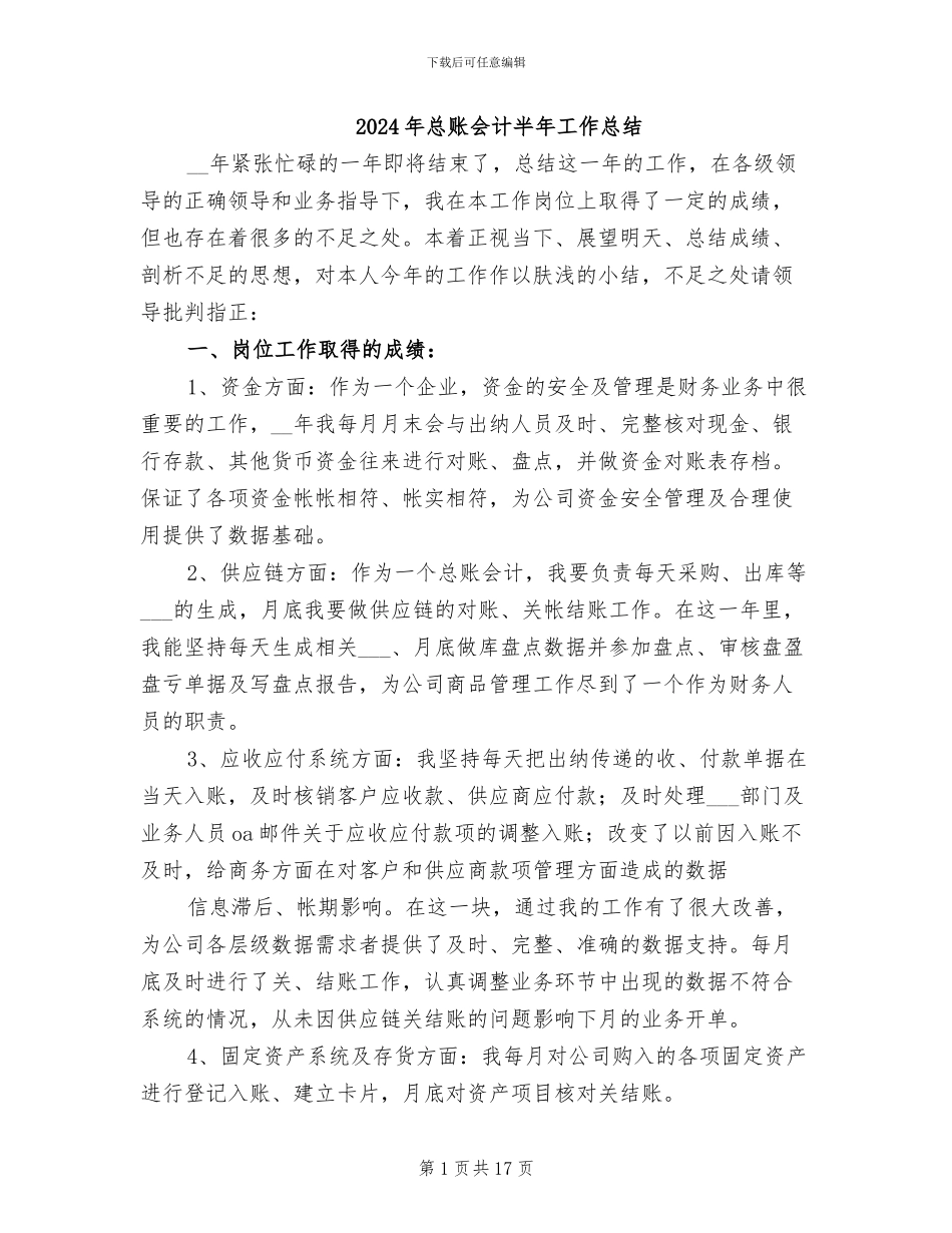 2024年总账会计半年工作总结_第1页