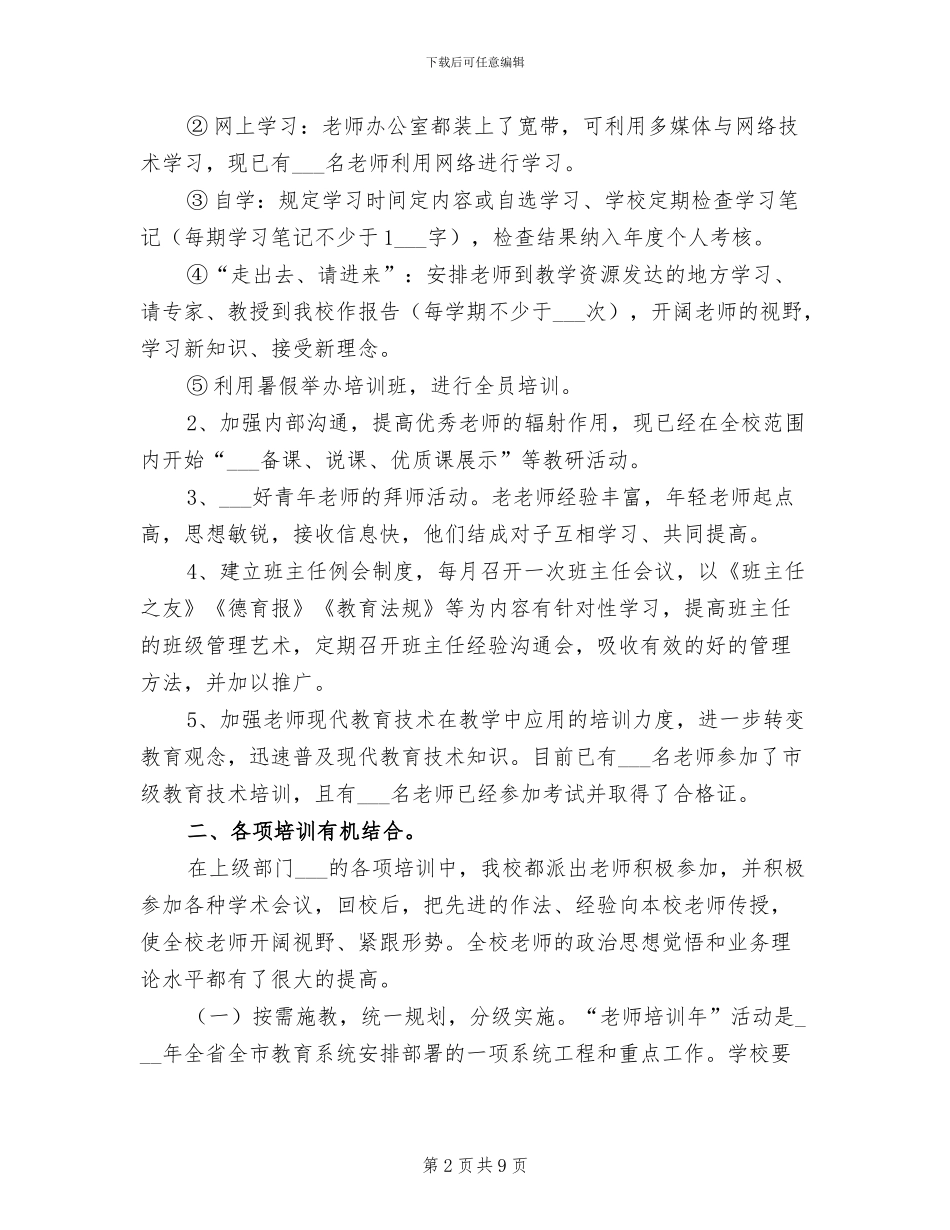 2024年我校教师培训工作总结范文_第2页