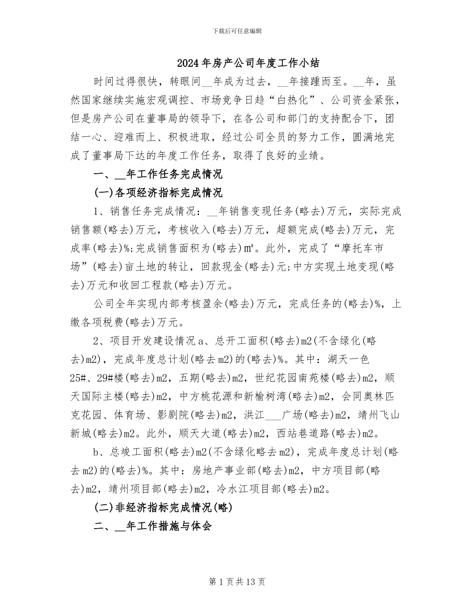 2024年房产公司年度工作小结_第1页