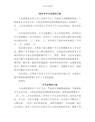2024年手卫生培训小结