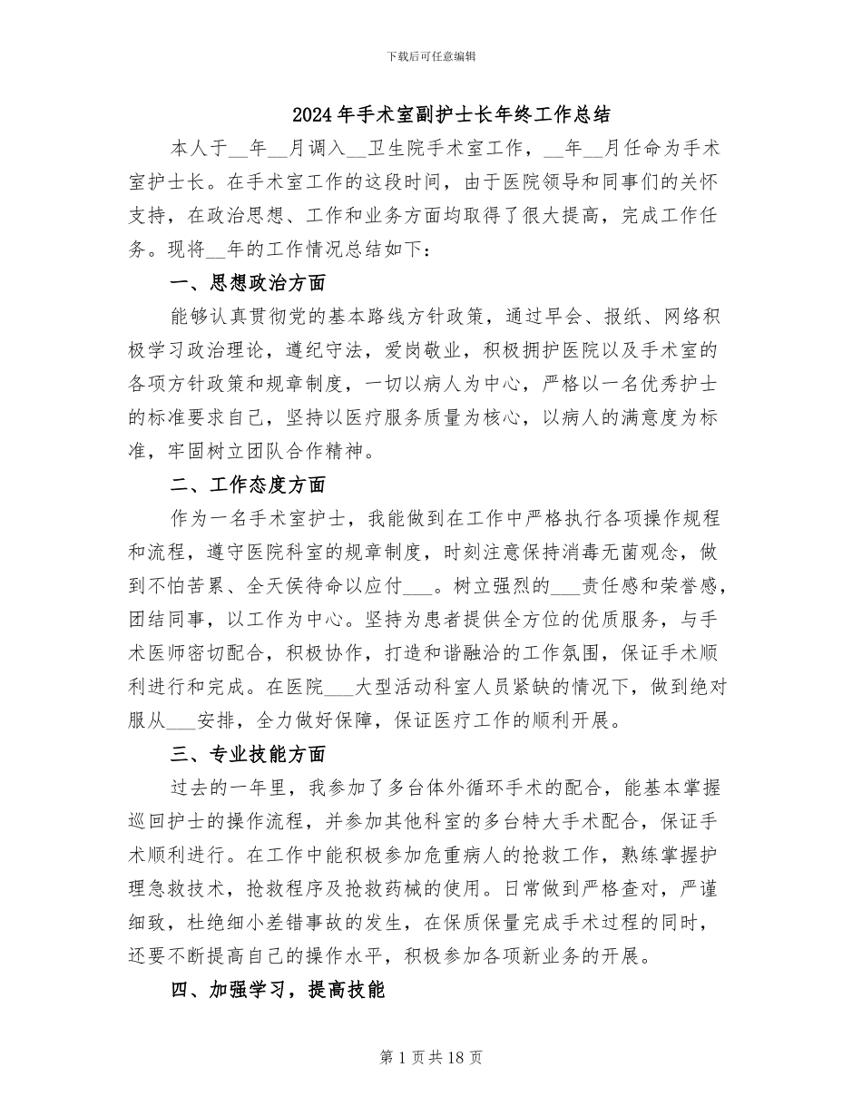 2024年手术室副护士长年终工作总结_第1页