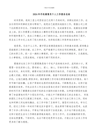 2024年手机销售员个人工作报告总结